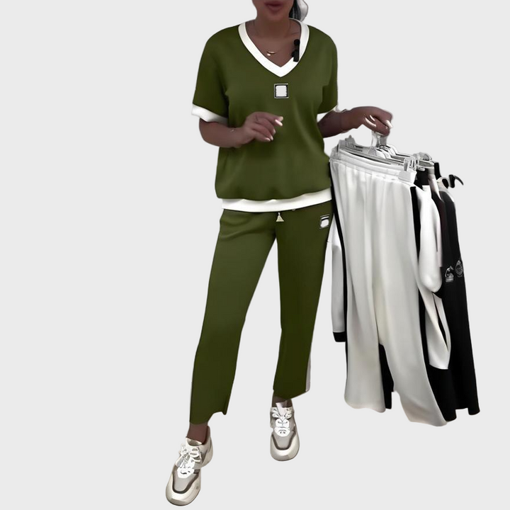 Kristýna – Lässigs Damen-Set mit Top und Hose mit V-Ausschnitt