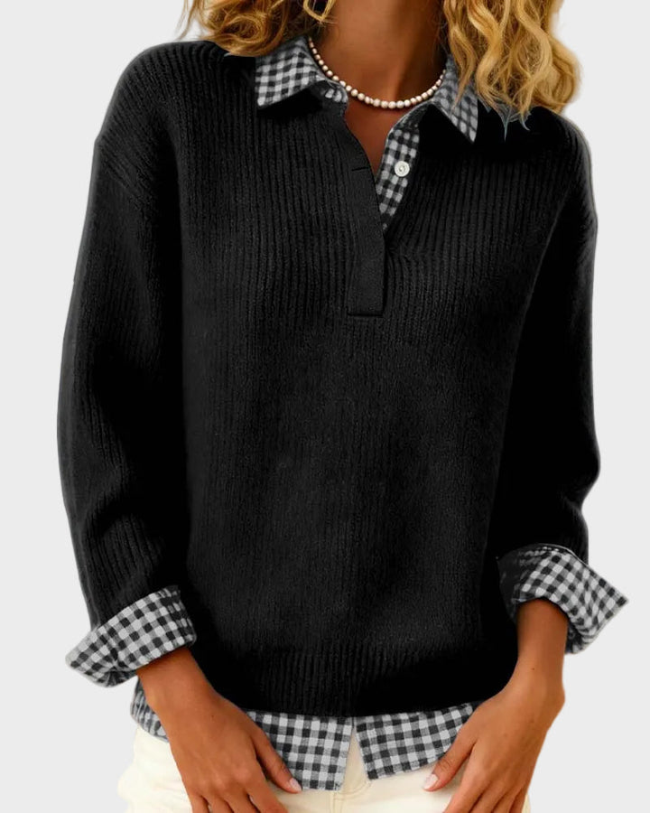 Viktoria – Bunter Pullover mit kariertem Patchwork-Muster