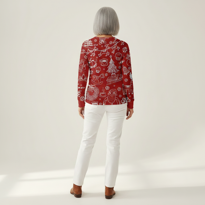 Charline – Rote Wiehnachtspulli mit wiisse Muster