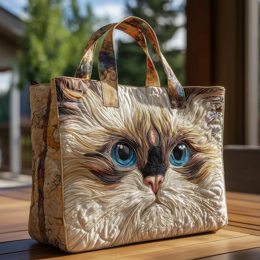 Handgmachti Tasche mit ere wiisse Chatz mit blaue Auge