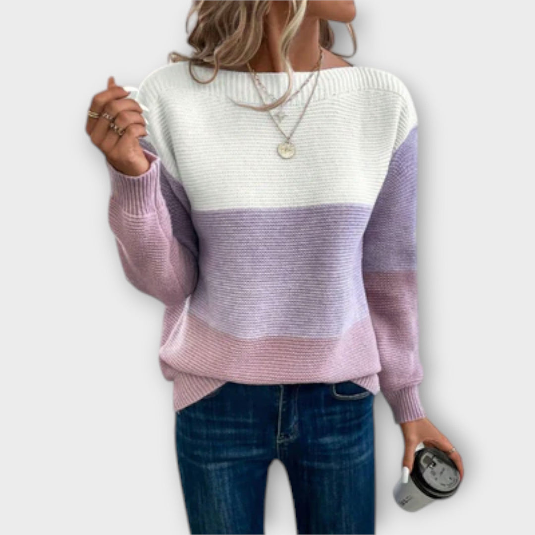 Clara – Eleganter, dreifarbiger Patchwork-Pullover