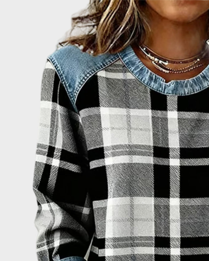 Ivy – Damen-Sweatshirt mit kariertem Patchwork-Muster