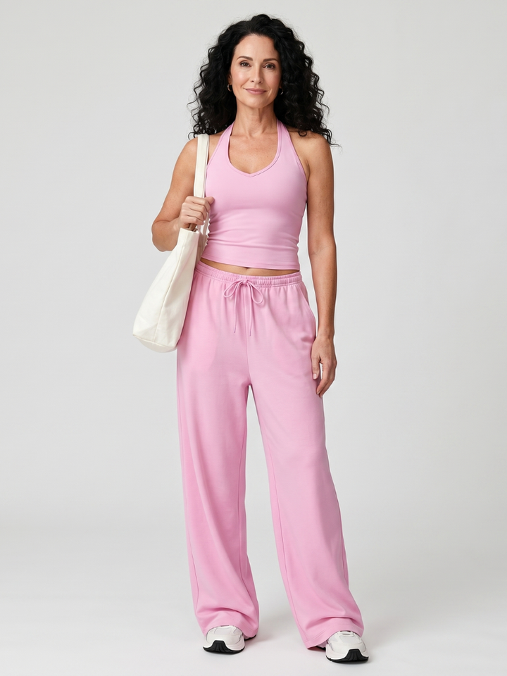 Helena | Ärmelloses Top mit Rundhalsausschnitt und Hose mit weitem Bein im Set