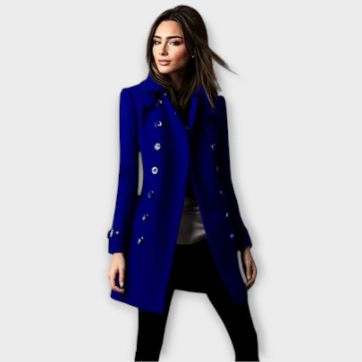 Linda - Blauer doppelreihiger Trenchcoat