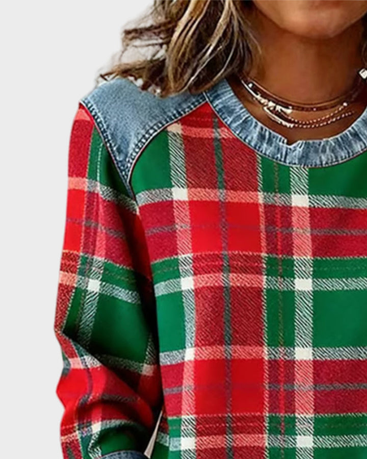 Ivy – Damen-Sweatshirt mit kariertem Patchwork-Muster