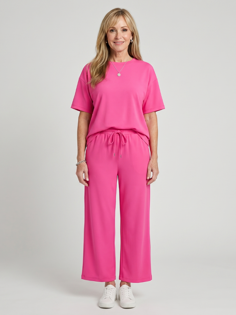 Wihel | Kurzarm-Set mit Kordelzug an der Taille und Hose mit geradem Bein