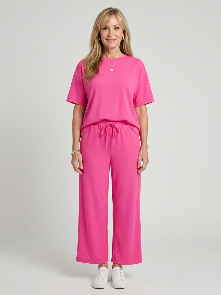 Wihel | Kurzarm-Set mit Kordelzug an der Taille und Hose mit geradem Bein