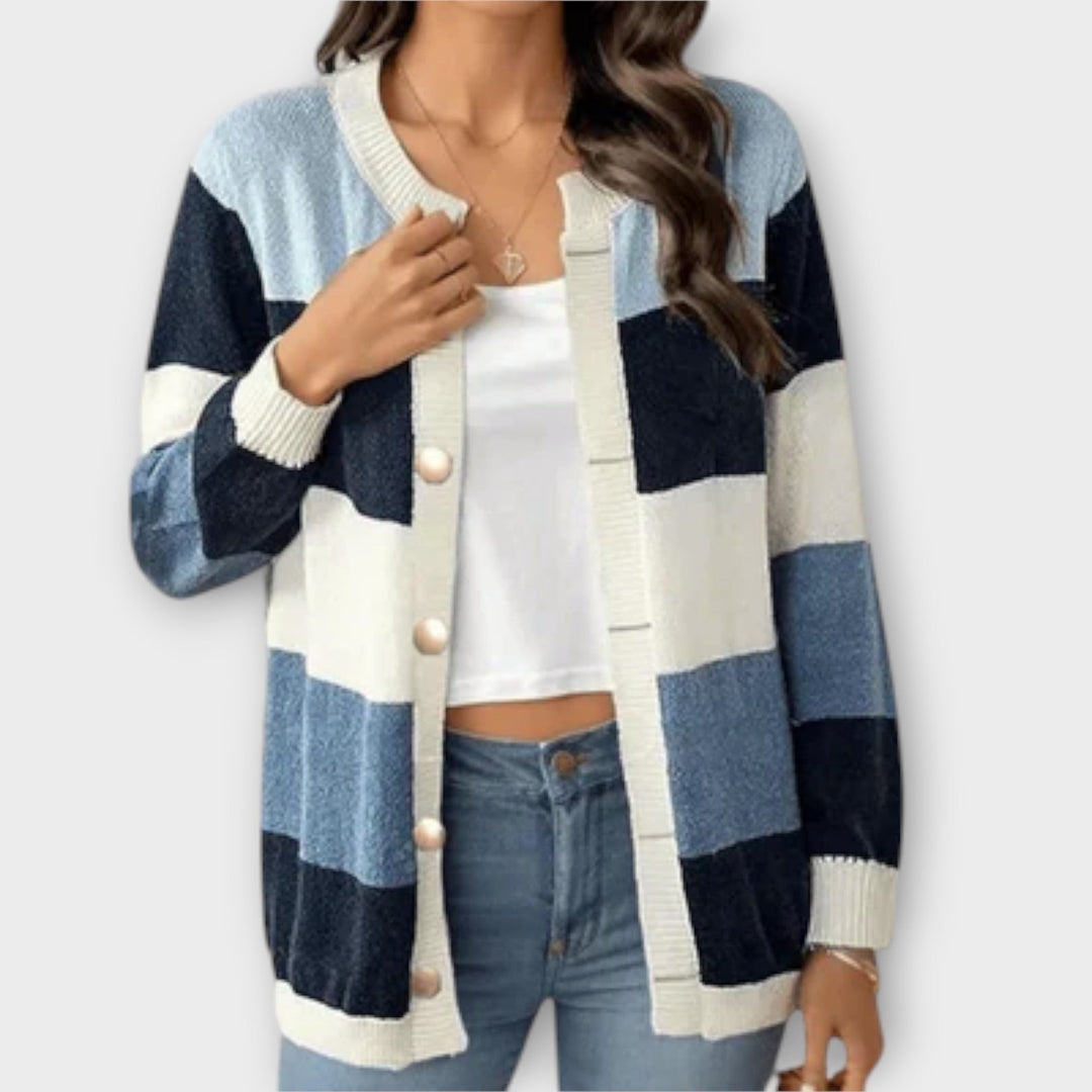 Lotenia - Pastellfarbene gestreifte Strickjacke