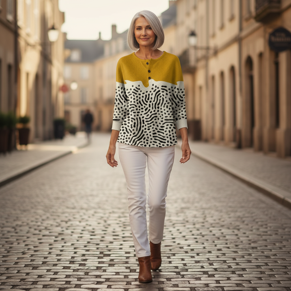 Livie – Senfgälbe Pulli mit Pünktli