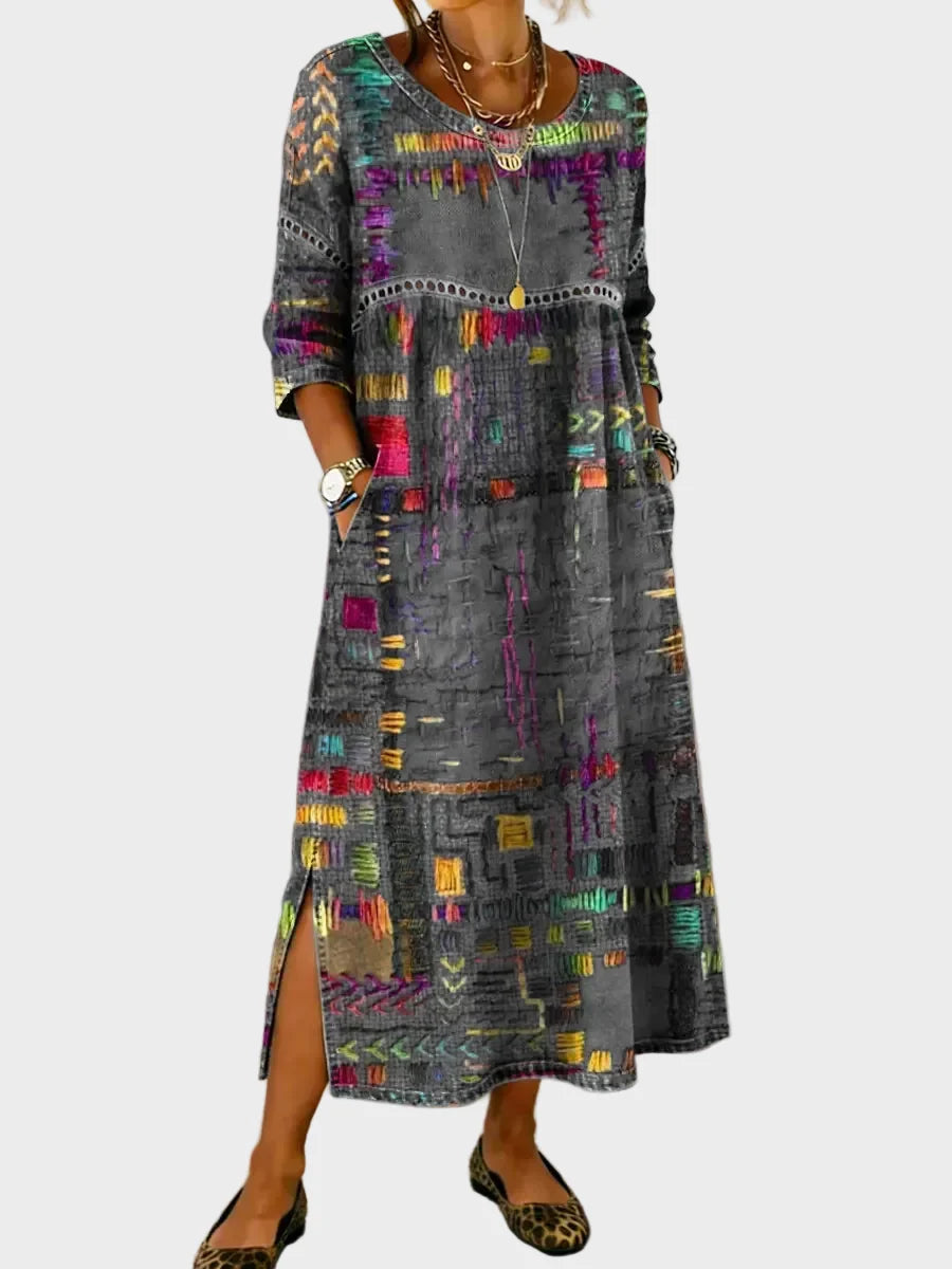 Inaya – Denim-Chleid mit Ethno-Patchwork