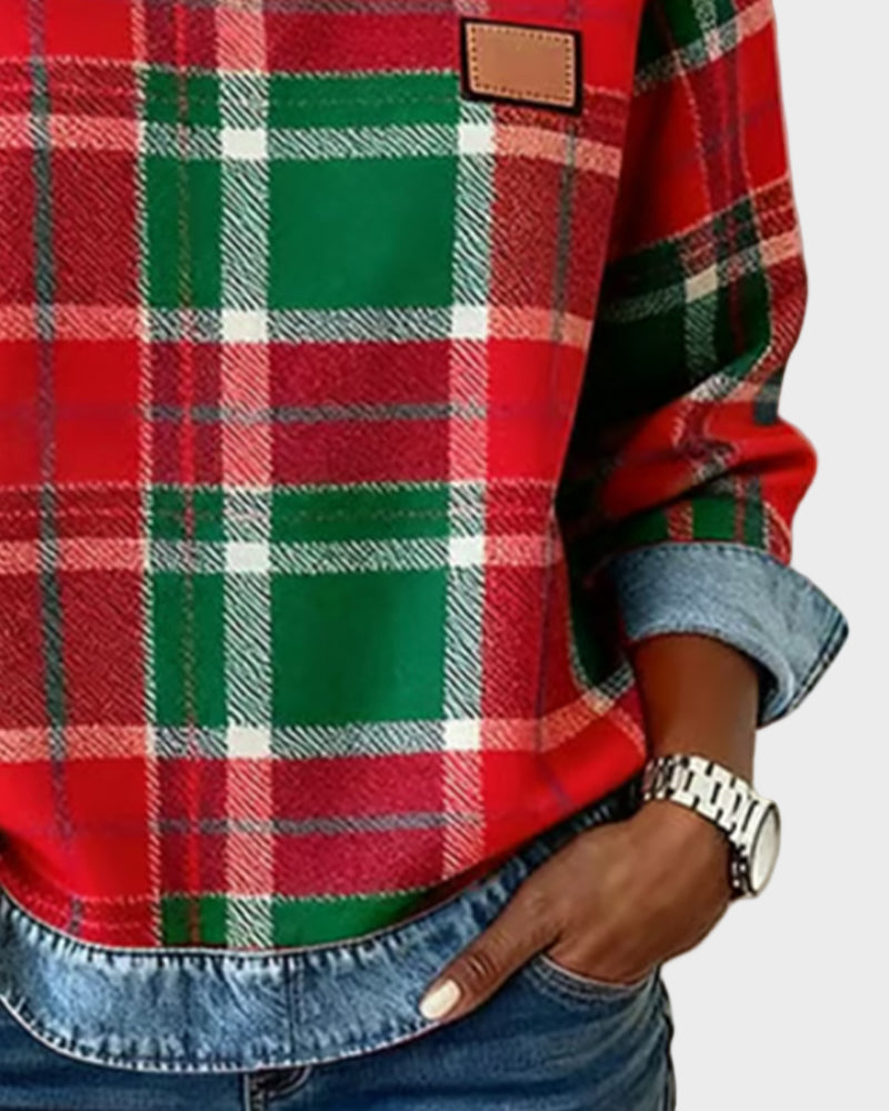 Ivy – Damen-Sweatshirt mit kariertem Patchwork-Muster