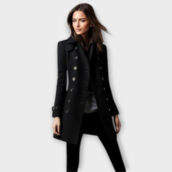 Linda - Blauer doppelreihiger Trenchcoat