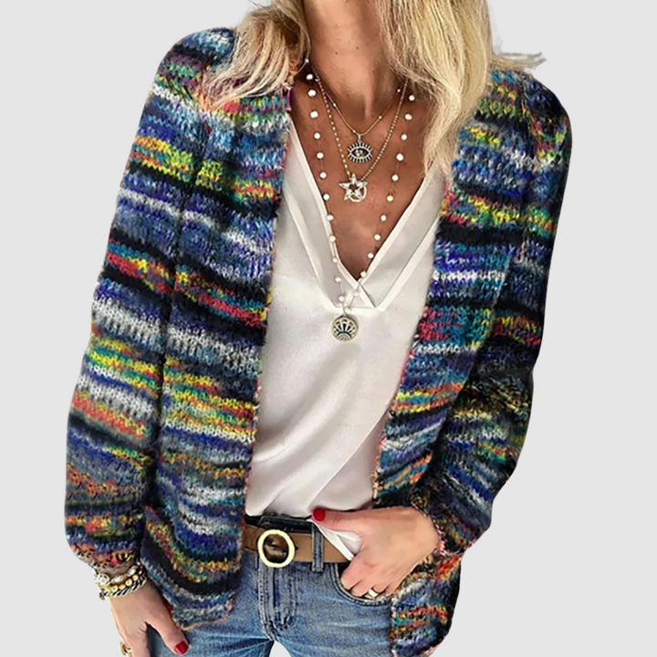 Nikola – Bequemi vielfarbigi Strickjacke