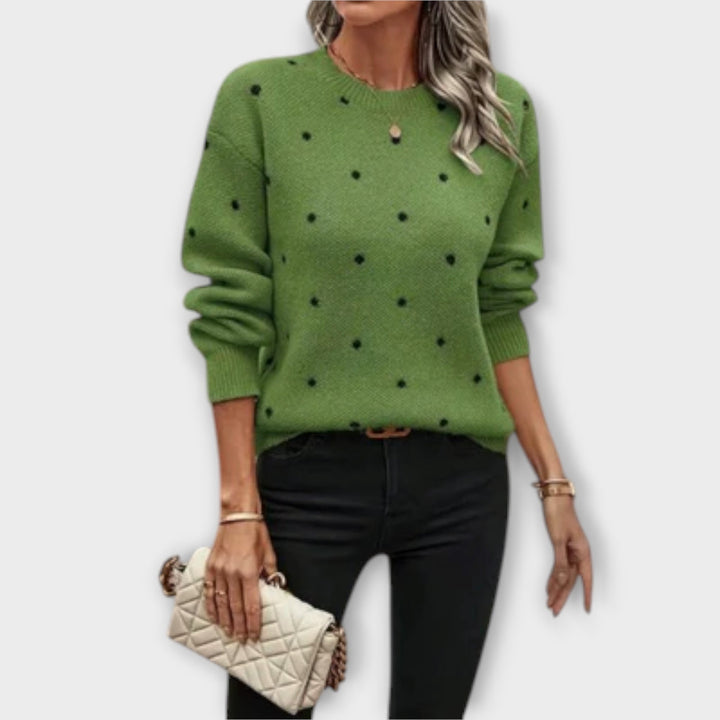Ava - Beiger Pullover mit Tupfenmuster