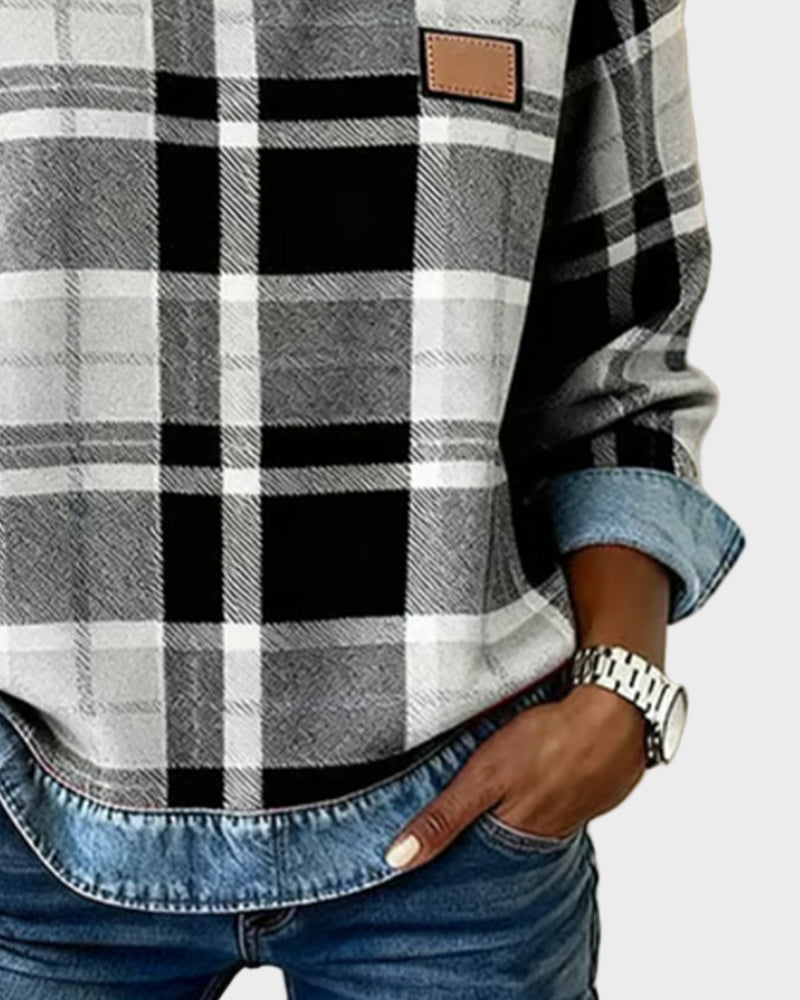 Ivy – Damen-Sweatshirt mit kariertem Patchwork-Muster