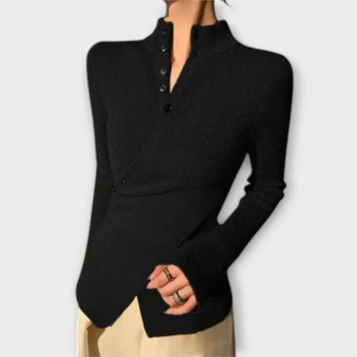 Michiko - Schwarzer eleganter Slim-Fit-Pullover