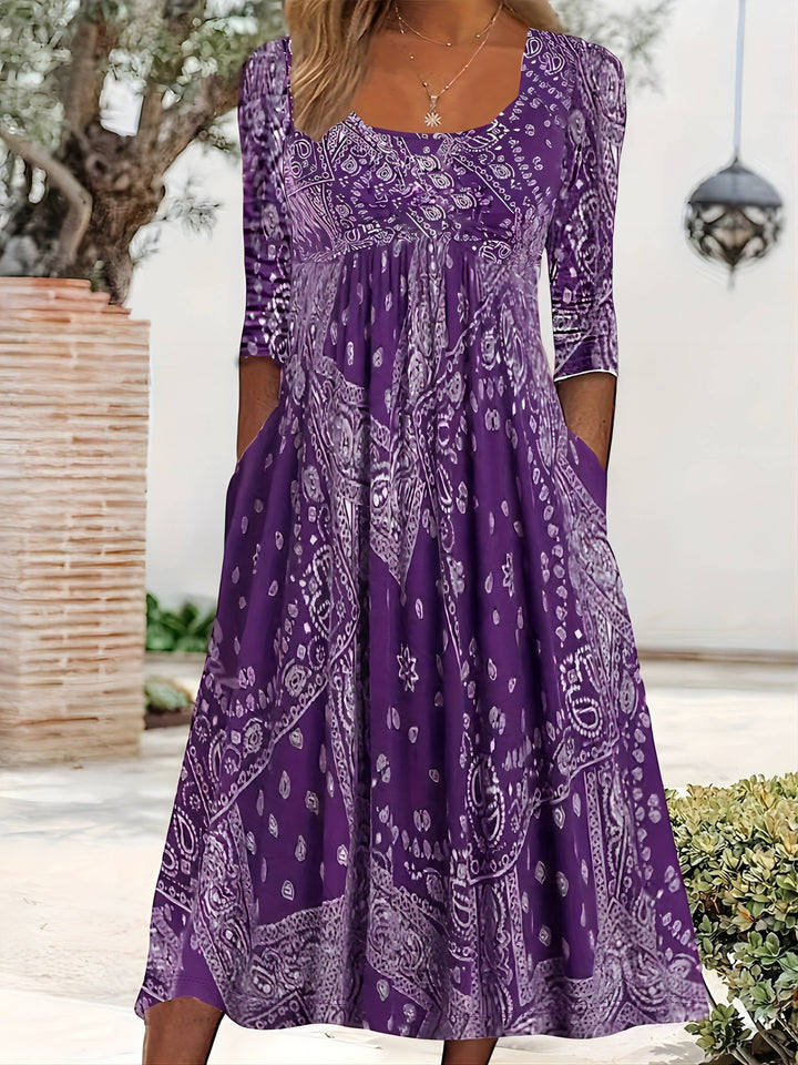 ELOWEN | MIDI-KLEID MIT LANGEN ÄRMELN LÄSSIG