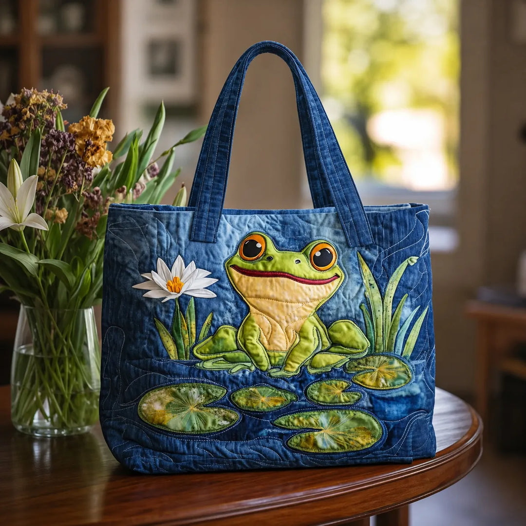 Handgmachts Frosch- und Lotusblüete-Täschli