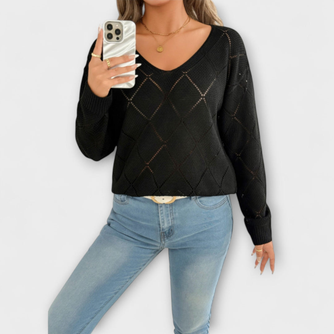 Evers - Schwarzer lässiger Pullover mit Rautenmuster