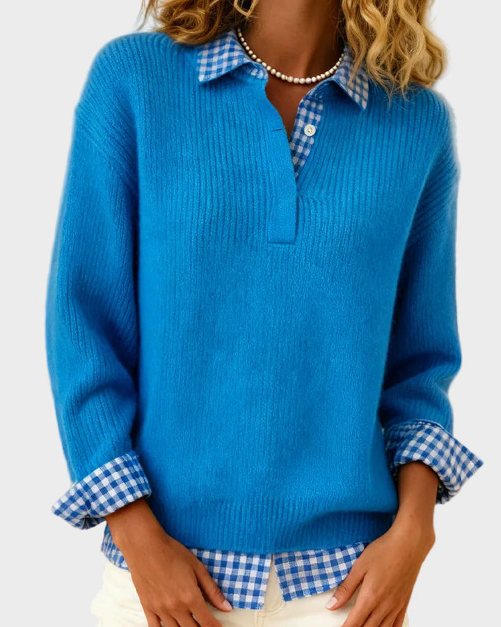 Viktoria – Bunter Pullover mit kariertem Patchwork-Muster