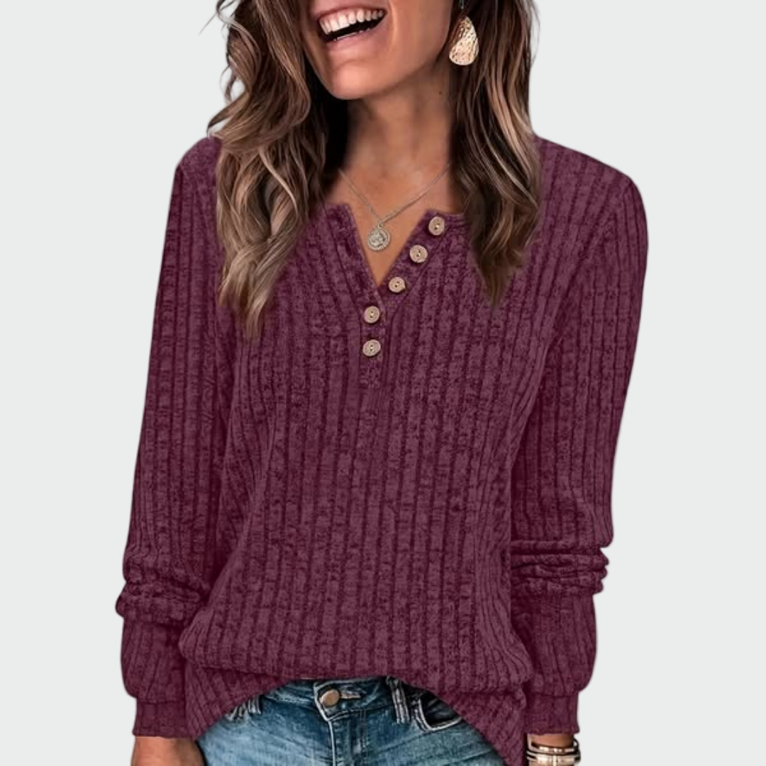 Ema – Damen-Strickpullover mit Knöpfen