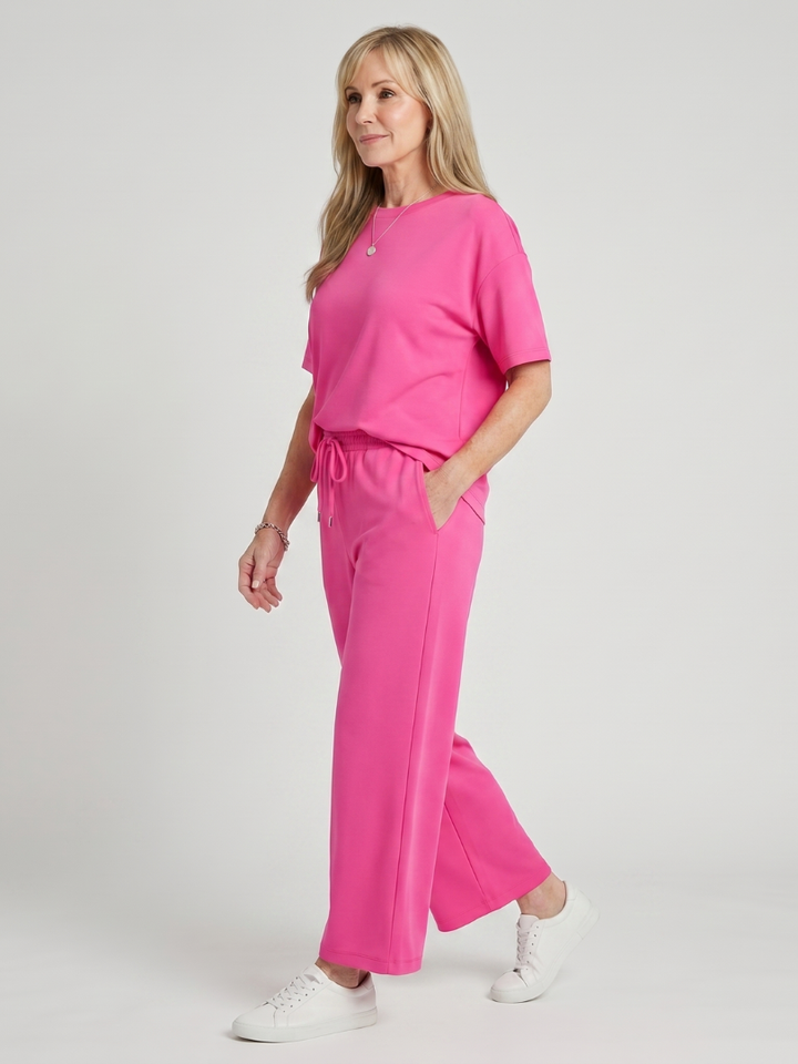 Wihel | Kurzarm-Set mit Kordelzug an der Taille und Hose mit geradem Bein