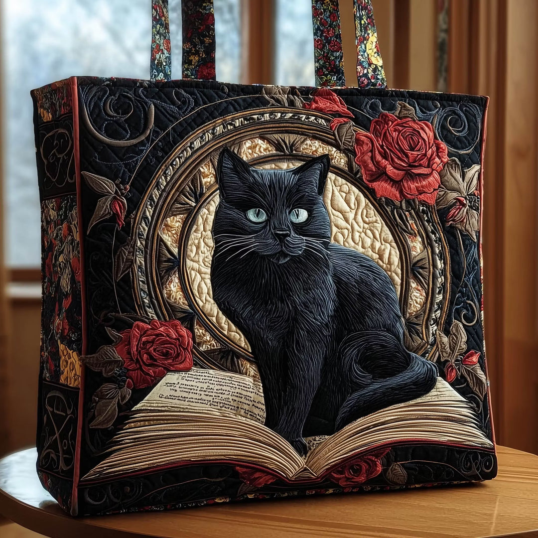 Schwarzi Chatze mit Rose – gepolstereti Tote-Täsche