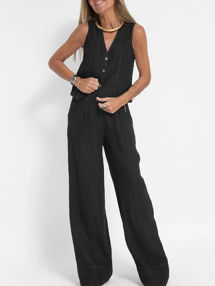 Aira - Ensemble Weste mit Knöpfen und weite Hose