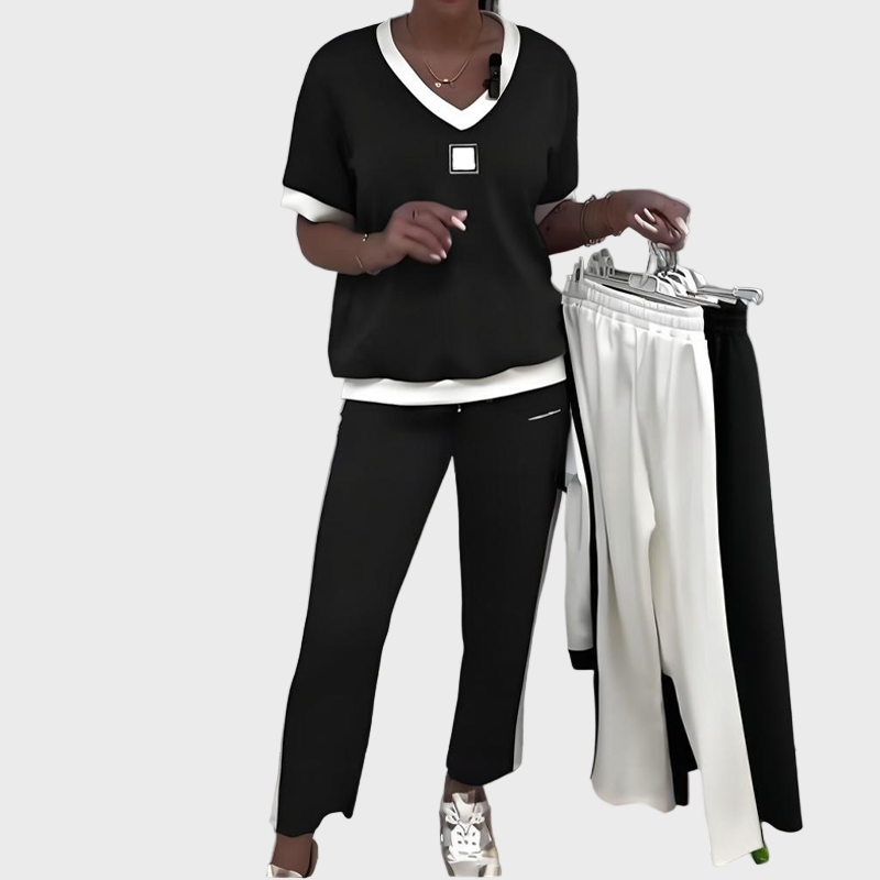 Kristýna – Lässigs Damen-Set mit Top und Hose mit V-Ausschnitt