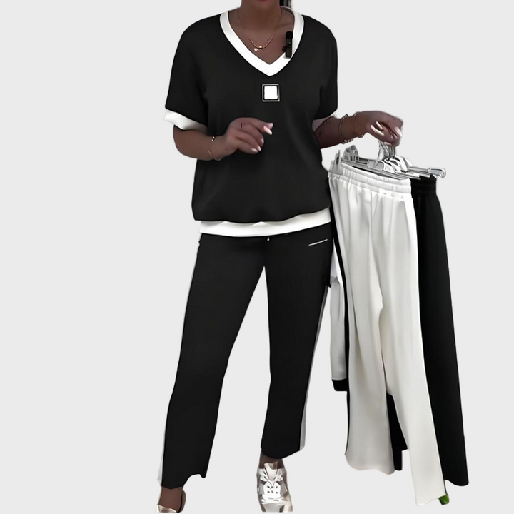 Kristýna – Lässigs Damen-Set mit Top und Hose mit V-Ausschnitt