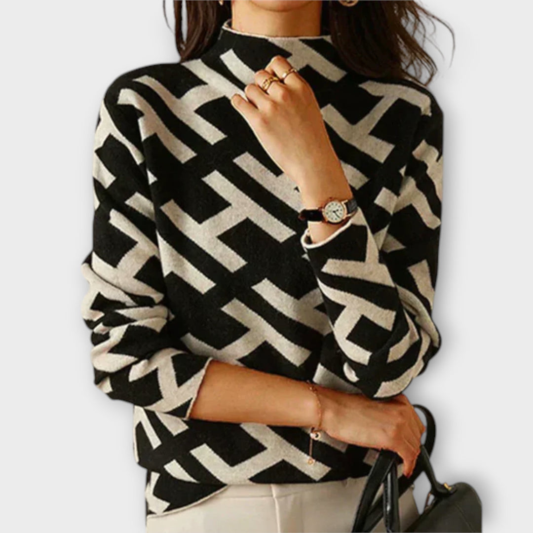 Siverinem - Schwarz-weisser Pullover mit grafischem Muster