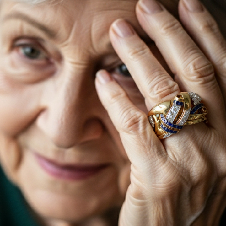 Vintage-Goldring mit eme blaue Zirkonia