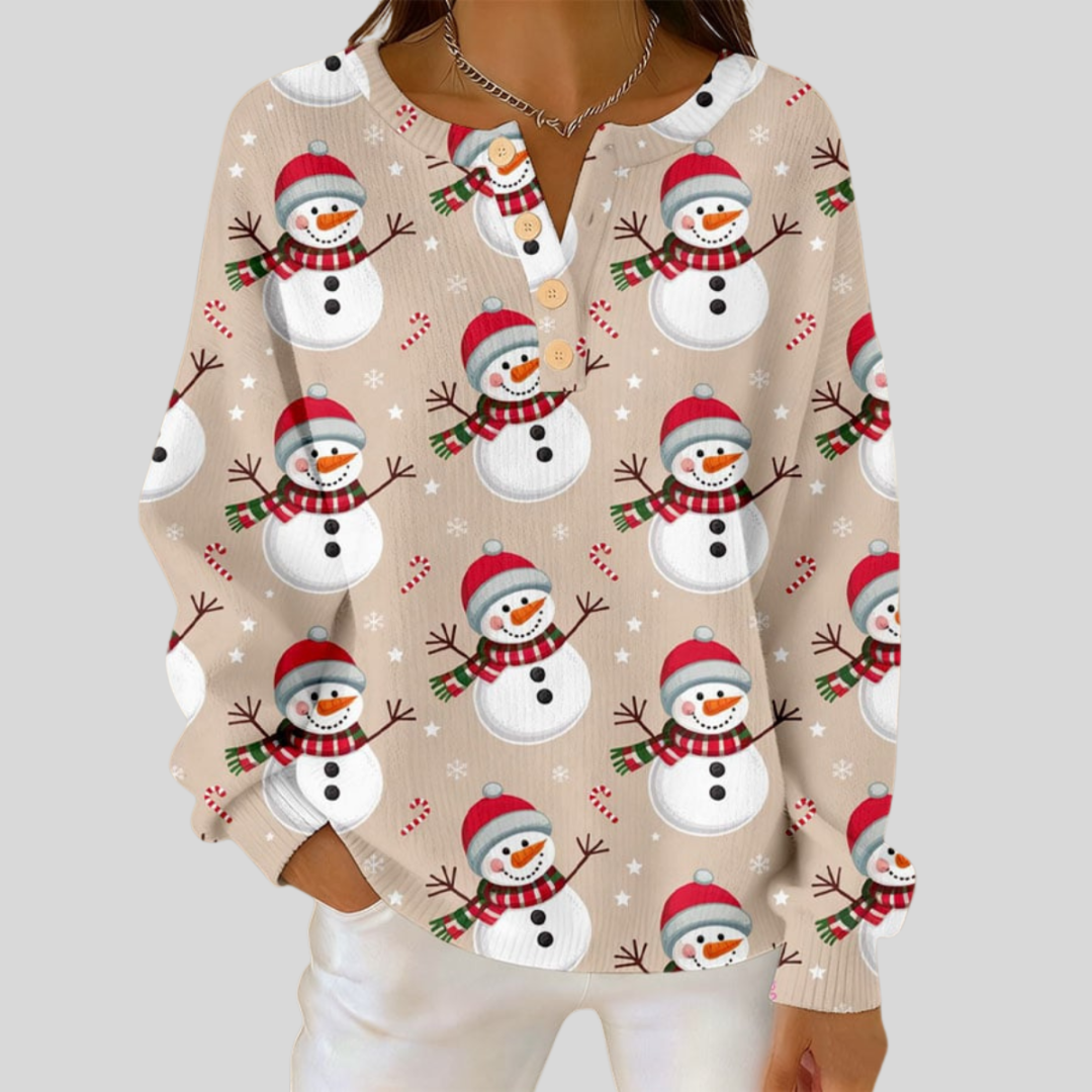 Julienne - Beiger Pullover mit Schneemanne
