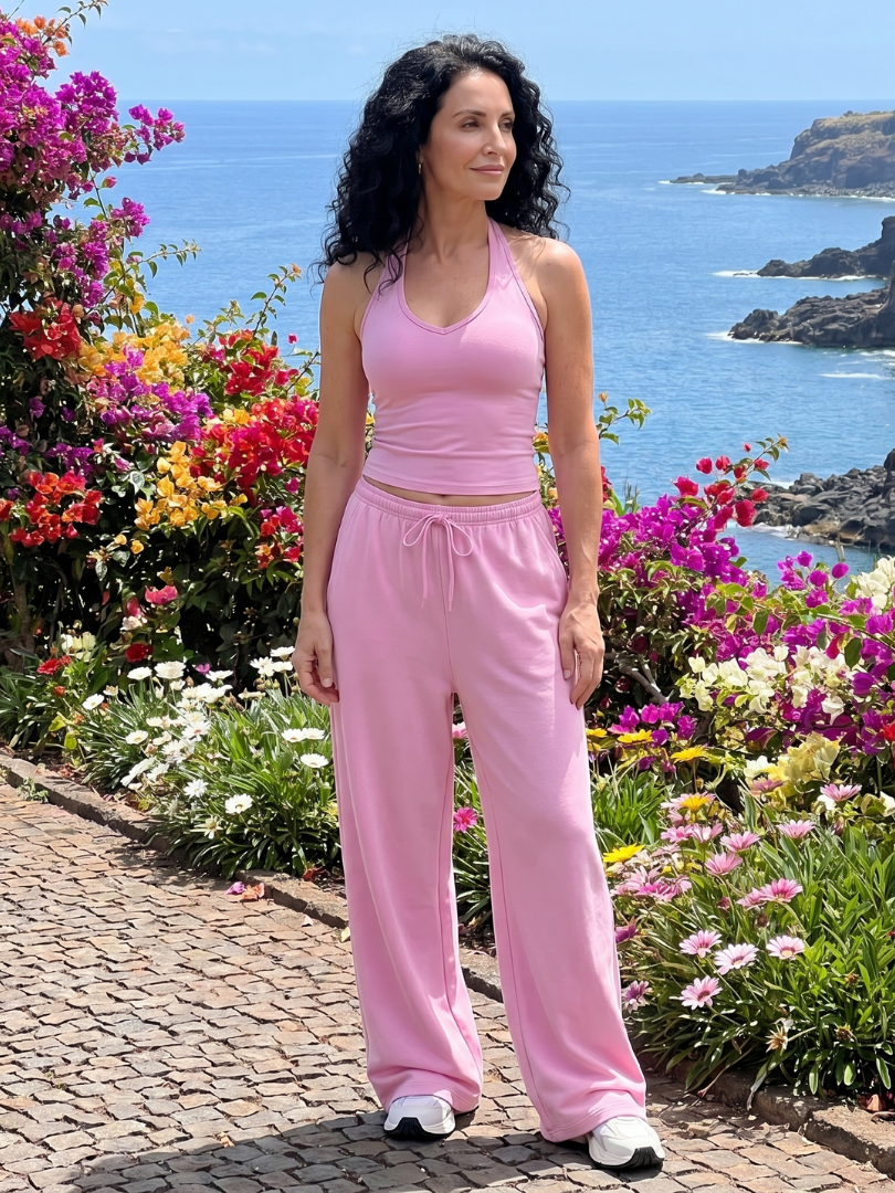 Helena | Ärmelloses Top mit Rundhalsausschnitt und Hose mit weitem Bein im Set