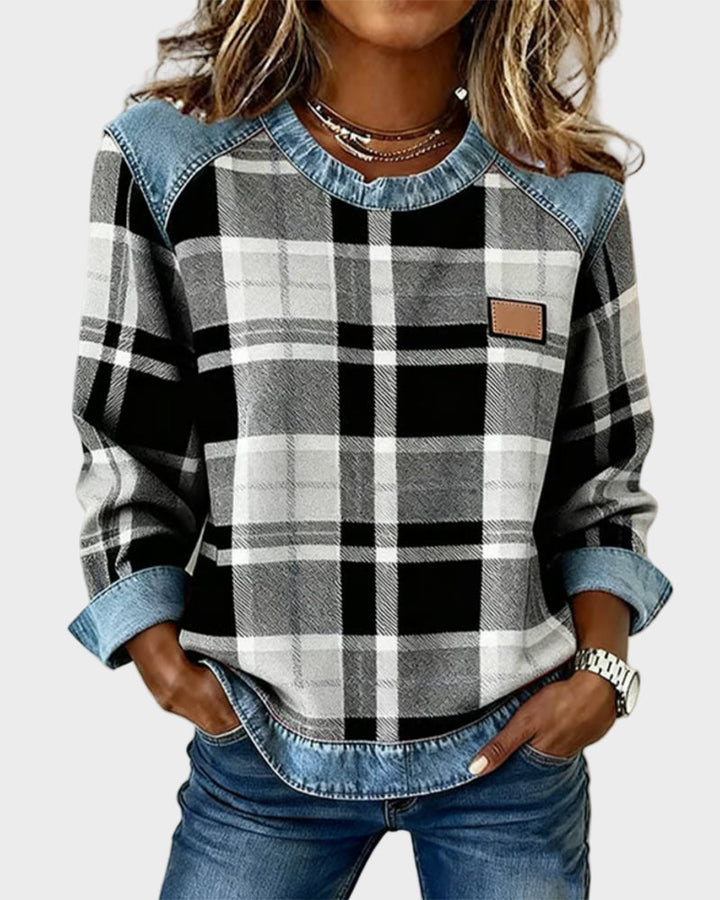 Ivy – Damen-Sweatshirt mit kariertem Patchwork-Muster