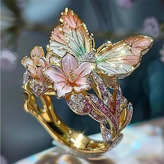 Glänzende Schmetterlingsring us Natur mit Zirkonia