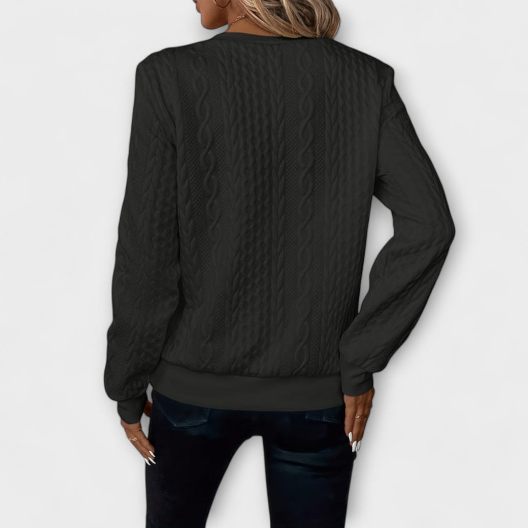 Joy - Weisser eleganter Strickpullover mit Zopfmuster