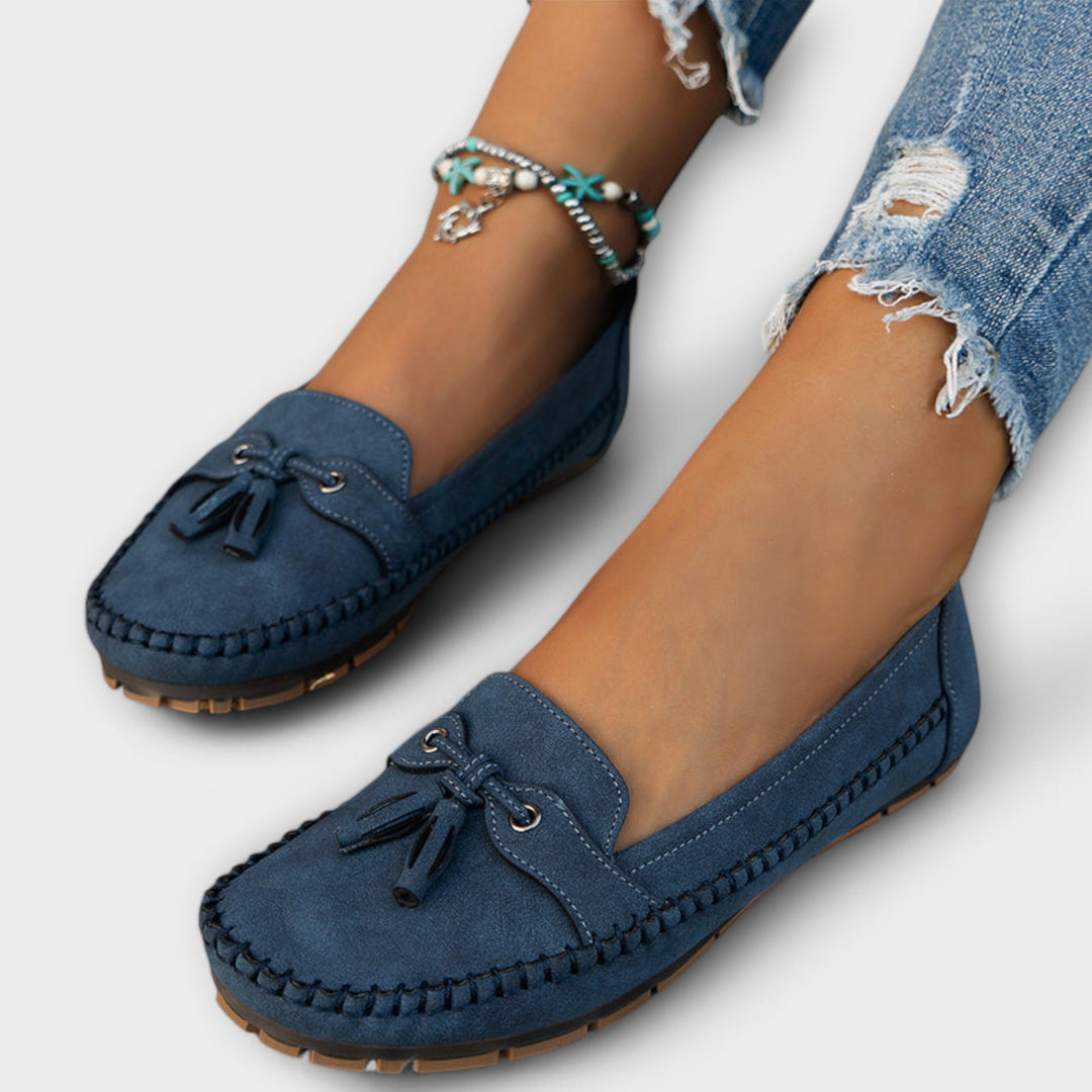 Lieselotte – Blaui Boots-Loafer mit Quaschte