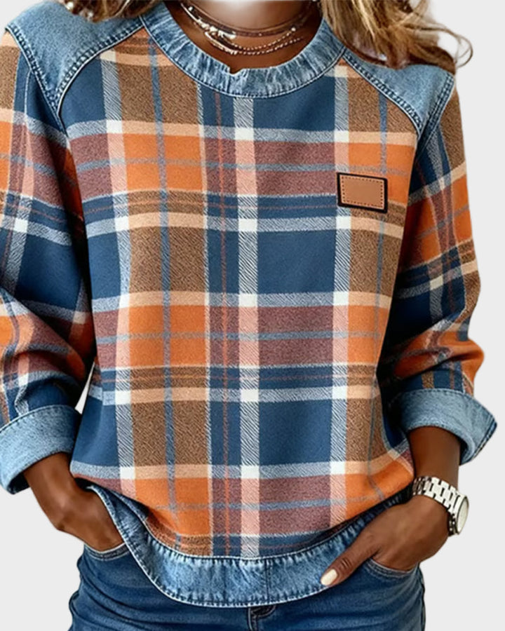 Ivy – Damen-Sweatshirt mit kariertem Patchwork-Muster
