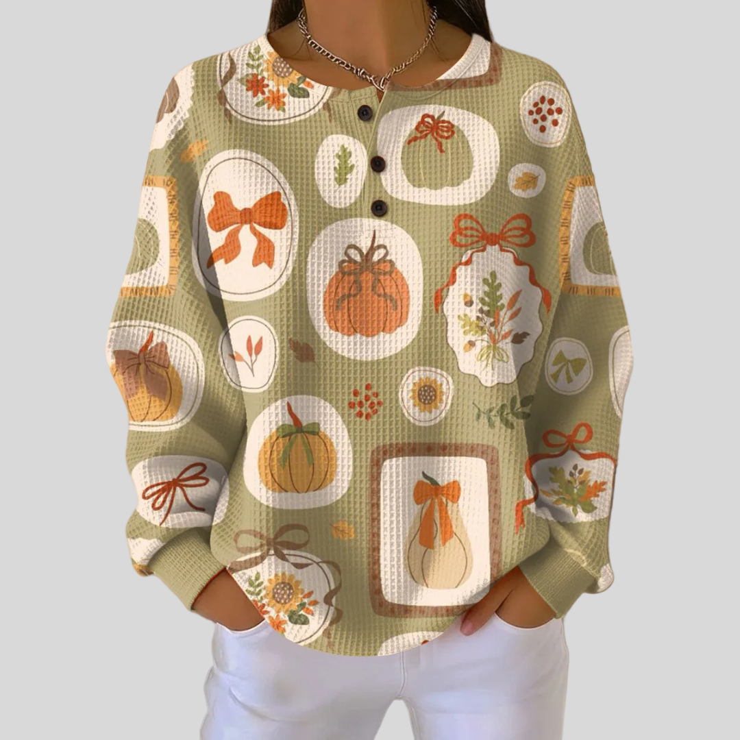 Faustine – Pullover mit Schleifen und Kürbissen