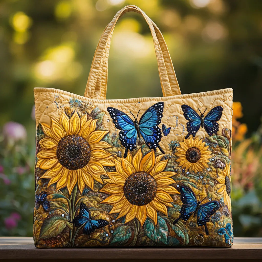 Handgmachts Täschli mit Sunneblueme und blaue Schmetterlinge