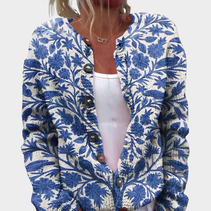 Benedita – Herbschtlichi Blueme-Strickjacke