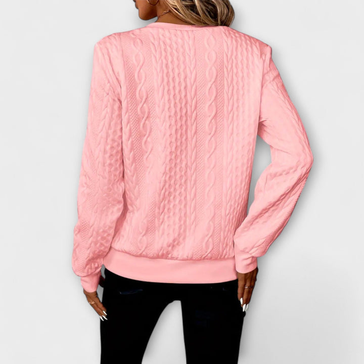 Joy - Weisser eleganter Strickpullover mit Zopfmuster
