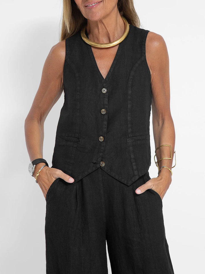 Aira - Ensemble Weste mit Knöpfen und weite Hose