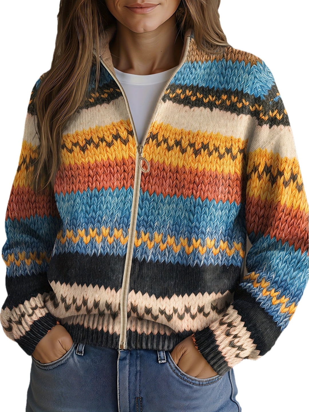 Yseult – Mehrfarbige Strickjacke mit Zickzackmuster
