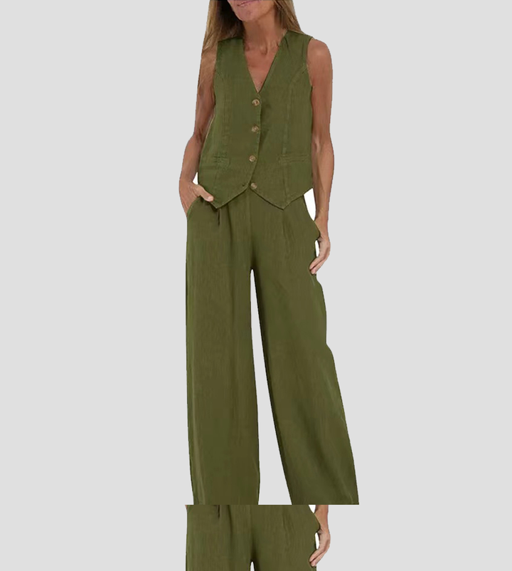 Aira - Ensemble Weste mit Knöpfen und weite Hose