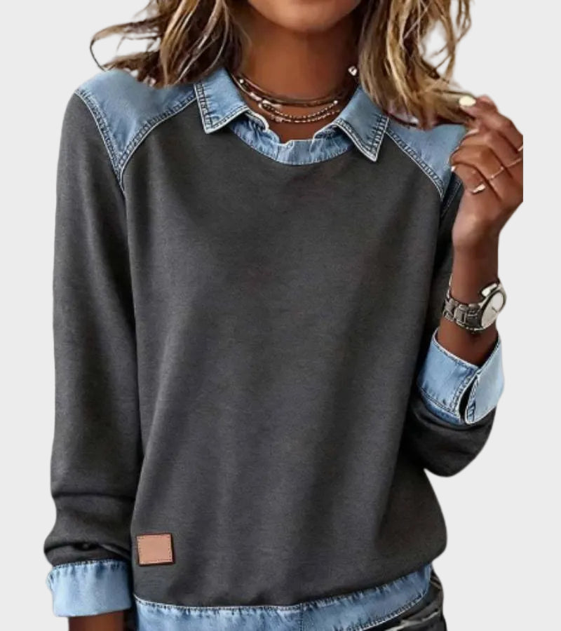 Ravit – Gflochteni Jeansbluse mit lange Ärmle