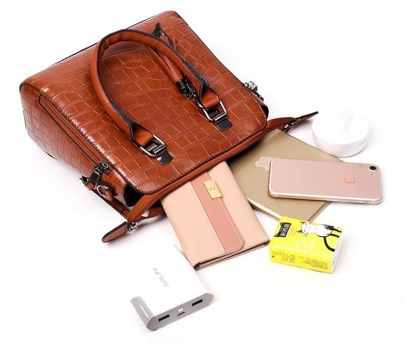 Evelyn – Eleganz für de Alltag, 4-teiligs Lädertasche-Set