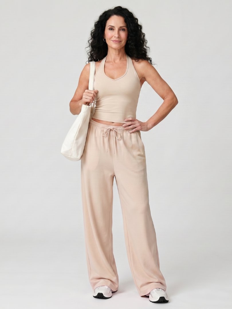 Helena | Ärmelloses Top mit Rundhalsausschnitt und Hose mit weitem Bein im Set