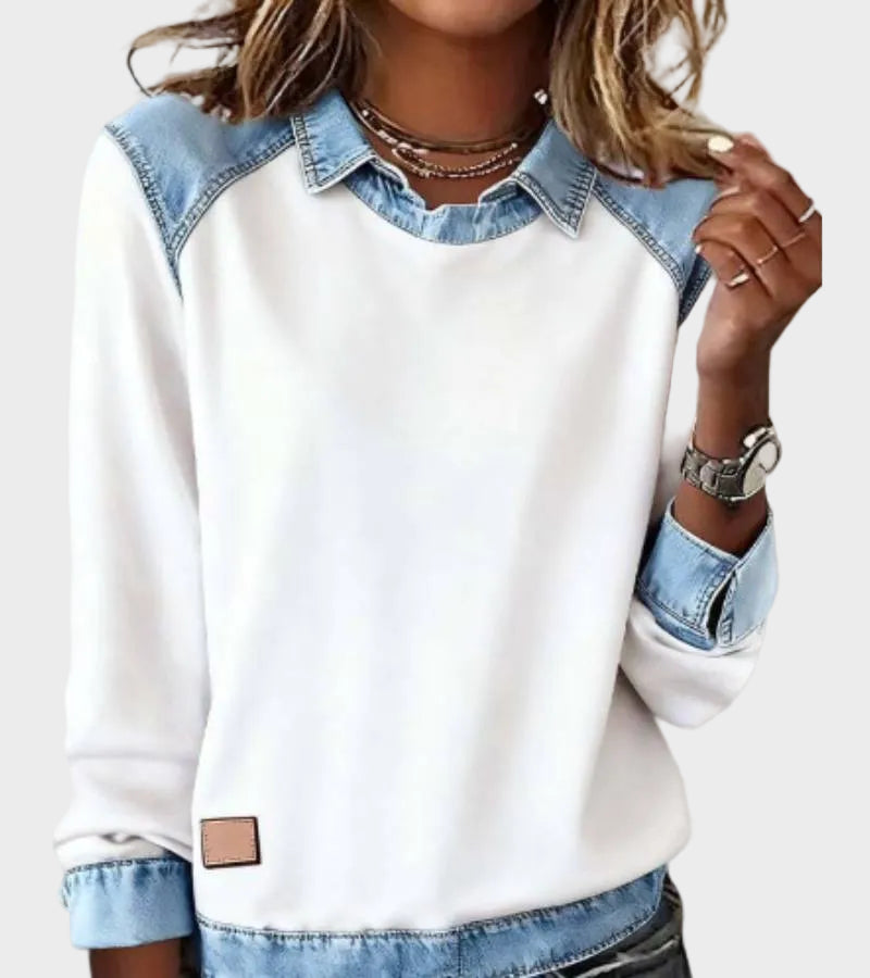 Ravit – Gflochteni Jeansbluse mit lange Ärmle